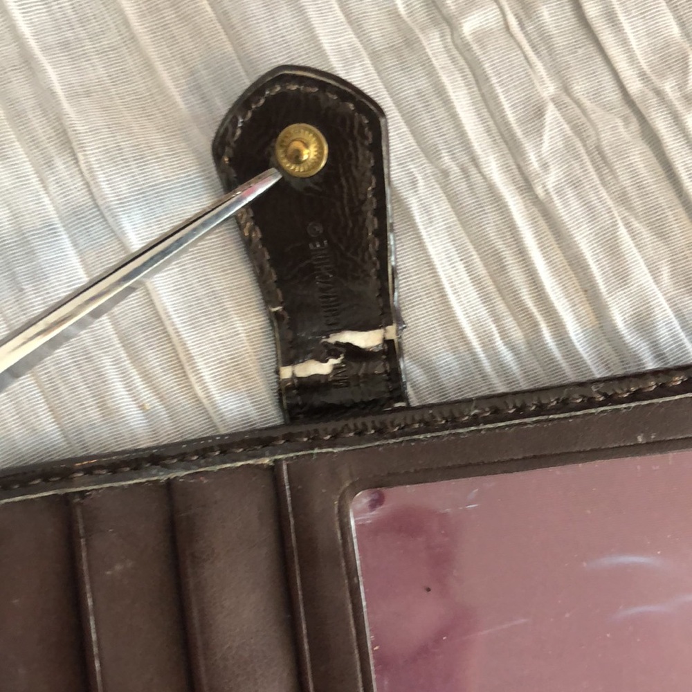 COACH Ashley Signature Silk bifold checkbook wallet brown leather w/purple - Picture 12 of 16